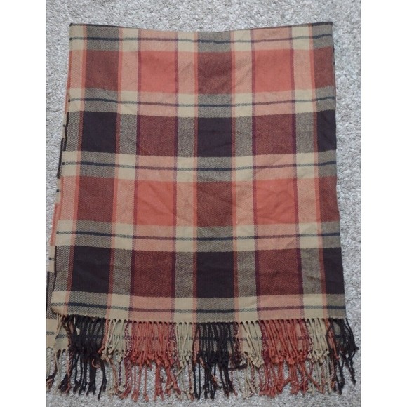 Pottery Barn Other - Pottery Barn Plaid Throw Blanket Brown Orange Acrylic 50x60 B2
